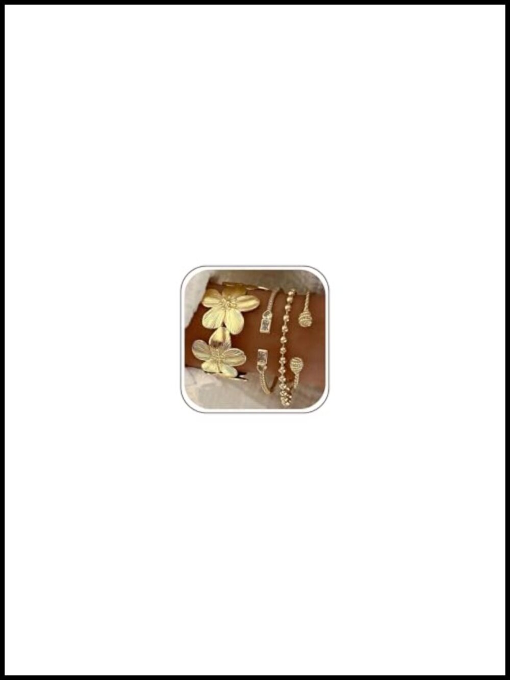 Gold Plated Bangle Bracelets for Women, Stackable Set of 4, Dainty Floral